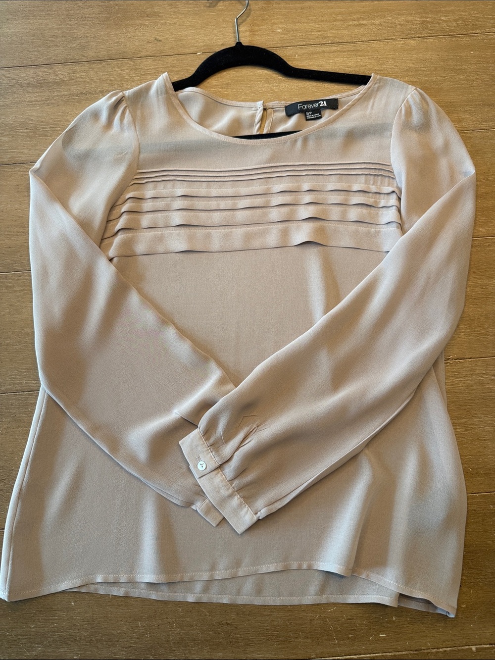 Forever 21 Women's Pleated Yoke Long Sleeve Blouse - Beige